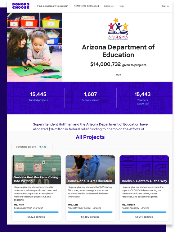 Screenshot of the Arizona DOE partner page